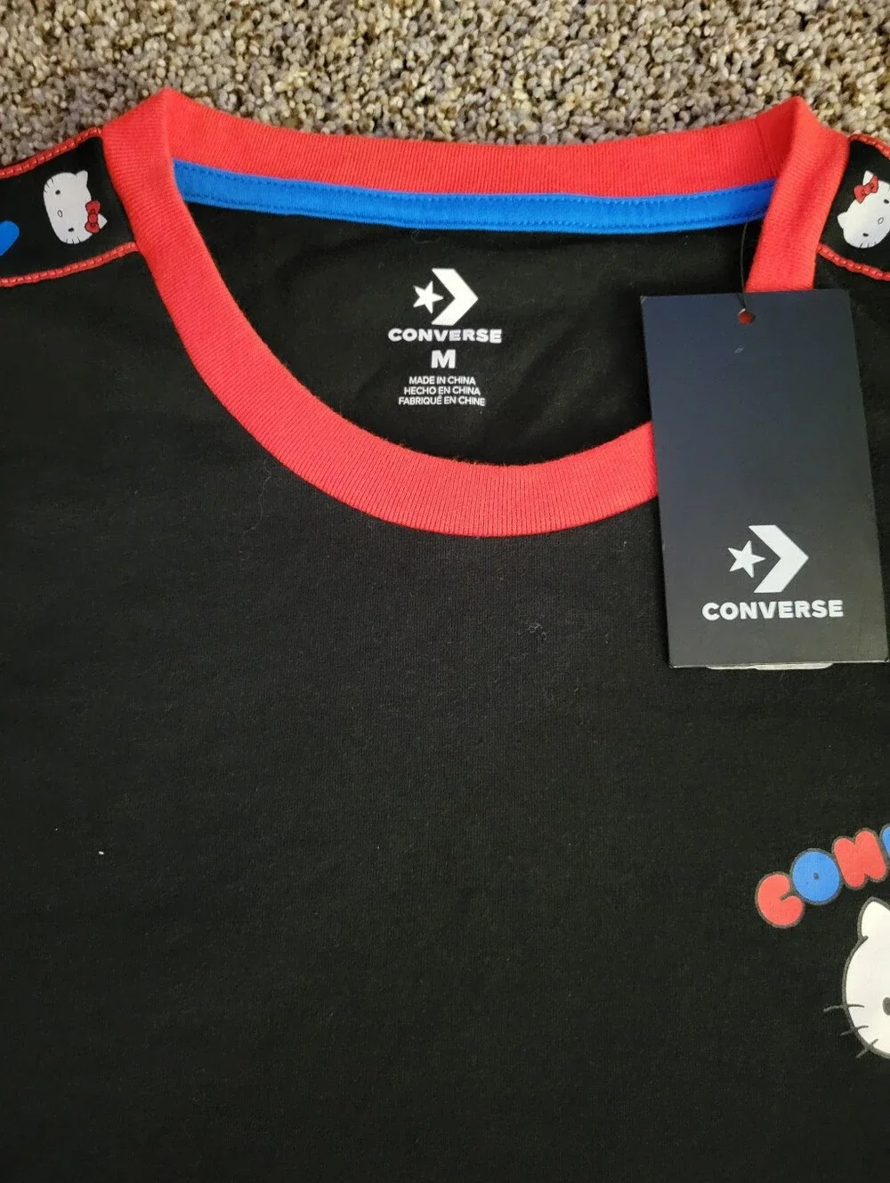 Converse Black Tee with Red Neckline and Blue Trim
